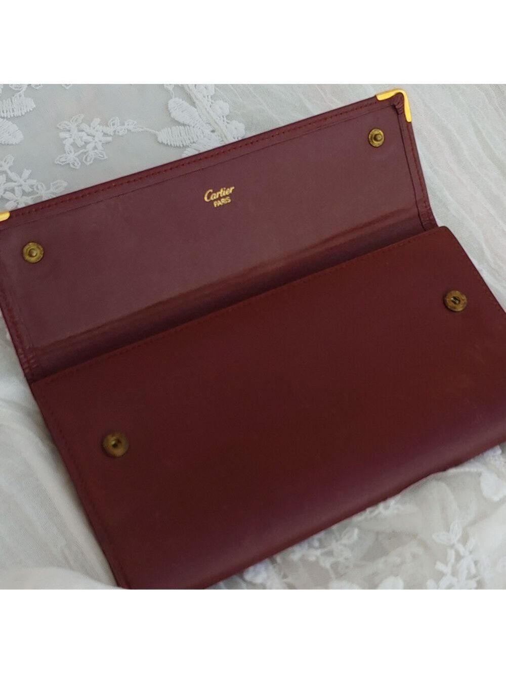 Cartier Kisslock Tri-fold Bordeaux Long Leather Wallet - Picture 11 of 17
